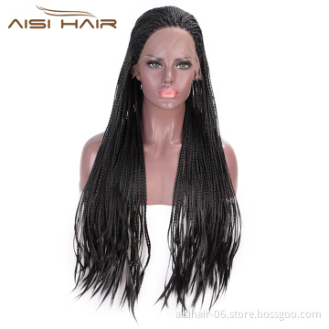 Aisi Hair Long Twist Braided Senegalese Black Wig Glueless Synthetic Lace Front Wig Twist Box Braids Hair Wigs For Black Women